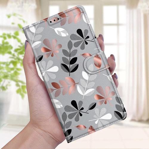 Nadoli Portefeuille Coque Pour Samsung Galaxy A23 5g/4g,Coloré Peint [Gris Fleur] Magnétique Pu Cuir Anti-Rayures Tpu Fentes Pour Cartes Protection Housse Etui