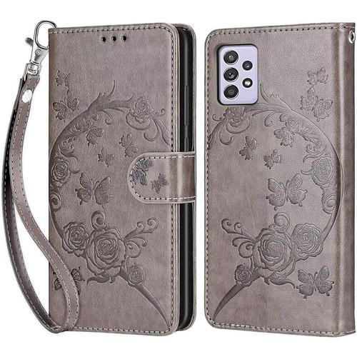 Tfnn Flip Coque Pour Samsung Galaxy A72 4g/5g,Housse En Pu Cuir Stand Support Porte Cartes De Crédit Fermeture Magnétique Etui Portefeuille Fleur Papillon Étui