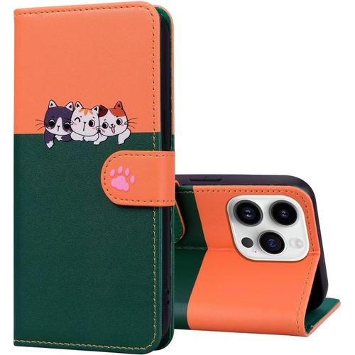 Tfnn Mignon Chat Chien Coque Pour Iphone 11 Pro Max,Housse Etui Cuir Pu Portefeuille Dessins Animés Ave Fonction Support Magnétique Béquille Porte Cartes Case