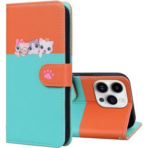 Tfnn Mignon Chat Chien Coque Pour Iphone 11 Pro Max,Housse Etui Cuir Pu Portefeuille Dessins Animés Ave Fonction Support Magnétique Béquille Porte Cartes Case