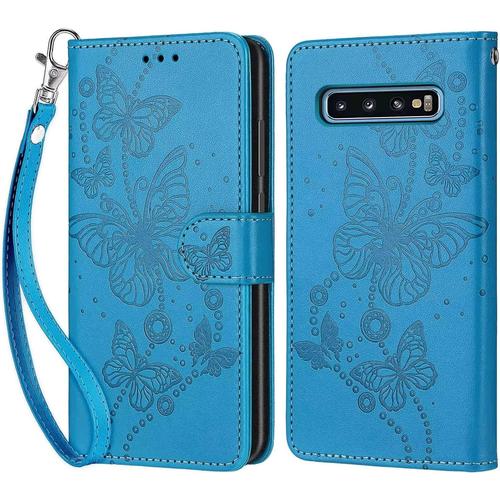 Tfnn Flip Coque Pour Samsung Galaxy S10 Plus,Housse En Pu Cuir Stand Support Porte Cartes De Crédit Fermeture Magnétique Etui Portefeuille Fleur Papillon Étui