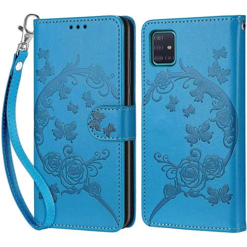 Tfnn Flip Coque Pour Samsung Galaxy A71,Housse En Pu Cuir Stand Support Porte Cartes De Crédit Fermeture Magnétique Etui Portefeuille Fleur Papillon Étui