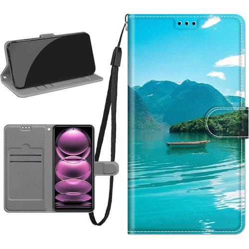 Tfnn Coque Wallet Pour Samsung Galaxy S23,Coloré Peint Bateau Portefeuille Pu Cuir Fonction Stand Et Fentes De Carte Coque Housse Etui