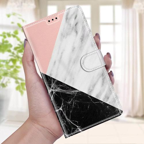 Nadoli Portefeuille Coque Pour Xiaomi Redmi 10a,Coloré Peint [Noir Rose Marbre] Magnétique Pu Cuir Anti-Rayures Tpu Fentes Pour Cartes Protection Housse Etui