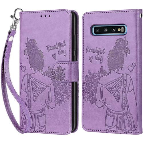 Tfnn Flip Coque Pour Samsung Galaxy S10 Plus,Housse En Pu Cuir Stand Support Porte Cartes De Crédit Fermeture Magnétique Etui Portefeuille Fleur Papillon Étui