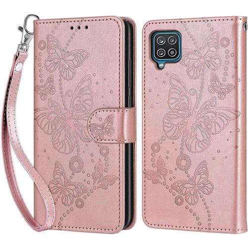 Tfnn Flip Coque Pour Samsung Galaxy A22 4g,Housse En Pu Cuir Stand Support Porte Cartes De Crédit Fermeture Magnétique Etui Portefeuille Fleur Papillon Étui