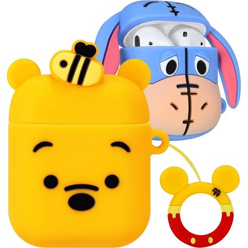 Lot de 2 coques pour Airpod 1 et 2 Motif personnage de dessin animé 3D en silicone souple Kawaii Fun Cool Design unique Coque élégante pour filles, enfants, adolescentes, femmes