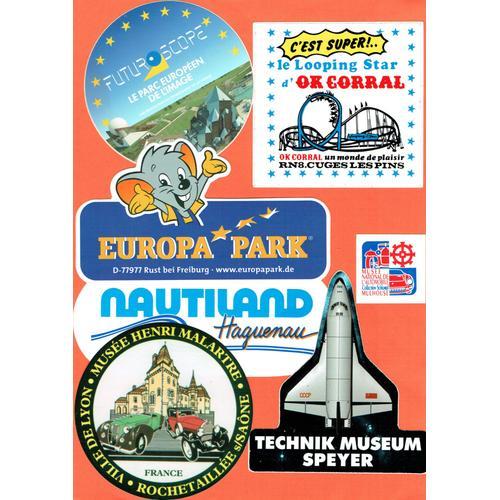 Lot 12 Autocollants Publicitaires Thème Parc De Loisirs ( Aqualand- Casino- Futuroscope- Europa Park -Nautiland- Ok Corral) Musee (Auto Rochetaillée - Technique Speyer) Zoo (Saint Vrain - Sigean).