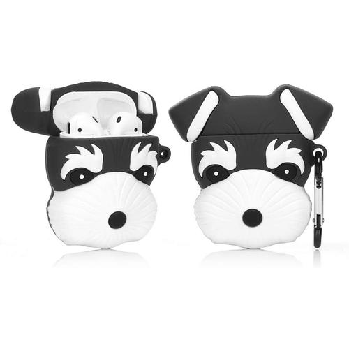 Airpods Étui en Silicone Compatible avec Les Airpods 1 et 2 Case Couverture de Dessin Animé 3D Mignon Drôle [Série d'animaux de Compagnie] (Chien Noir Schnauzer)