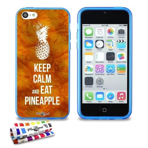 Coque Iphone 5c Keep Calm And Eat Ananas Silicone Bleu Souple (Tpu)