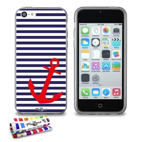 Coque Iphone 5c Je Suis Marinière Bleue & Ancre Silicone Gris Souple (Tpu)