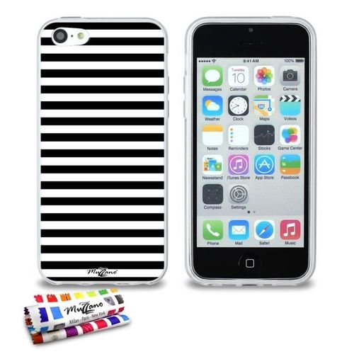 Coque Iphone 5c Marinière Noire Silicone Transparent Souple (Tpu)