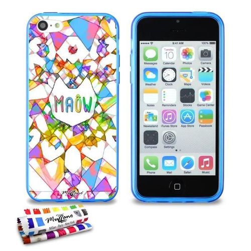 Coque Iphone 5c Maow Blanc Silicone Bleu Souple (Tpu)