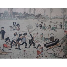 Hansi Estampe Originale "La Bataille De La Marne" Lithographie Premier Tirage Signé Et Numéroté Enfantina Alsace Colmar Enfants Jouant À La Guerre Première Guerre Mondiale 1914-1918 Soldats Militaire