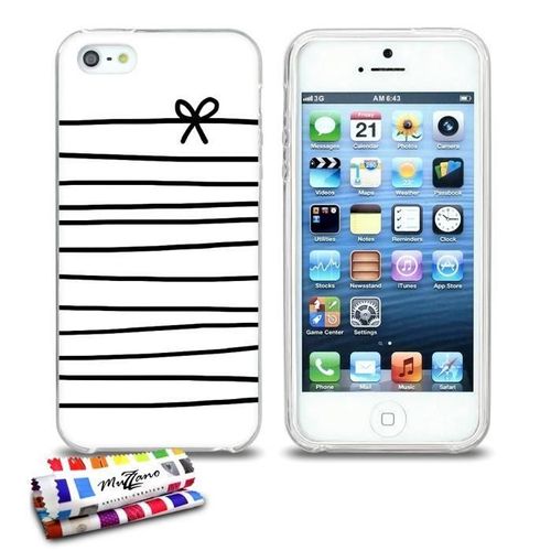 Coque Iphone 5 5s Se Marinière & Noeud Noir Silicone Transparent Souple (Tpu)