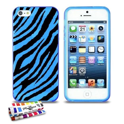 Coque Iphone 5 5s Se Rayures De Zèbre Silicone Bleu Souple (Tpu)