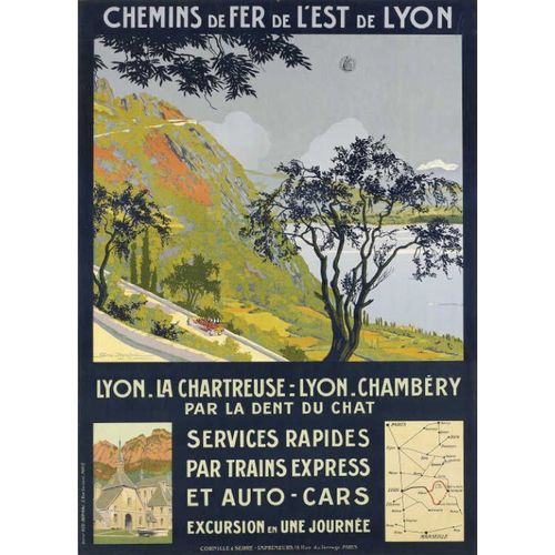 Affiche Chemin De Fer De L'est De Lyon Trains Express Et Auto-Cars