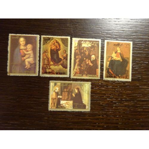 Timbres Umm Al Qiwaim Oblitérés 1972 Emirats Arabes Unis Série Madonne