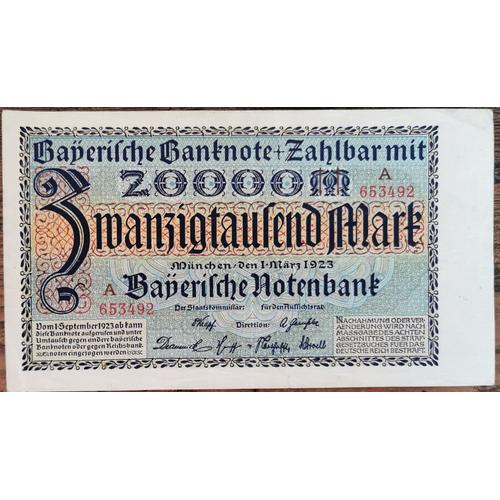Billet Allemagne 20000 Mark 1 - 3 - 1923