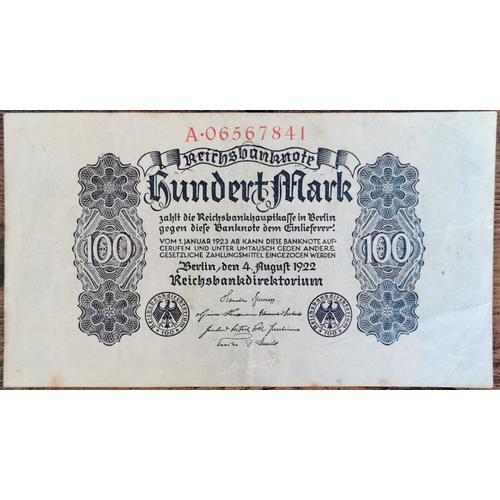 Billet Allemagne 100 Mark 4 - 8 - 1922 / Reichsbanknote
