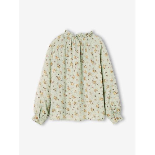 Chemise À Volants En Gaze De Coton Fille Imprimée Fleurs - Vert D¿Eau (Vertbaudet)