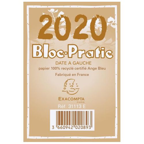 Exacompta Bloc Pratic Éphéméride Date À Gauche Papier Recyclé 120x82 Mm