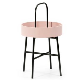 Table Auxiliaire Table Basse Ronde Bout De Canapé Jaipur Avec Plateau En Mdf Rose Et Structure Métallique En Couleur Noir Mat/Diamètre: 40 Cm