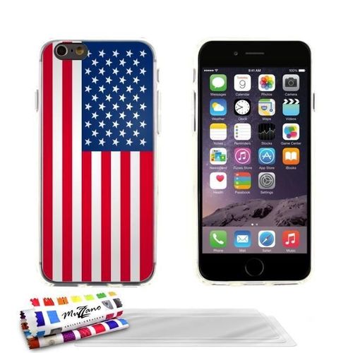 Coque Iphone 6 6s (4"7) Drapeau Etats Unis Silicone Souple (Tpu) + 3 Films