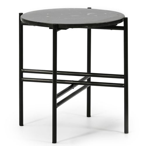 Table Basse Ronde Bombai Avec Plateau En Marbre Noir Et Pieds Métalliques En Noir Mat/Diamètre: 41cm