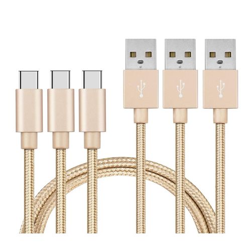 Lot 3 Cables pour Huawei P30 / P30 LITE / P30 PRO / P20 / P20 LITE / P20 PRO / P10 / P9 /MATE 20 /MATE 10 /HONOR VIEW 20 /HONOR VIEW 10 /HONOR PLAY -Cable USB-C Nylon Tresse Or Dore [Phonillico]