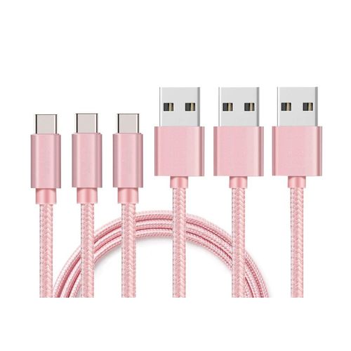 Lot 3 Cables pour Huawei P30 / P30 LITE / P30 PRO / P20 / P20 LITE / P20 PRO / P10 / P9 / MATE 20 / MATE 10 / HONOR VIEW 20 / HONOR VIEW 10 / HONOR PLAY - Cable USB-C Nylon Tresse Rose [Phonillico]