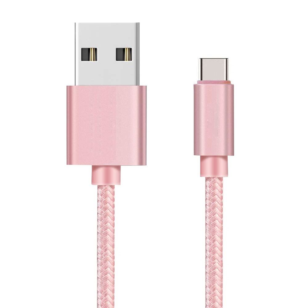 Cable pour ASUS Zenfone 6 ZS630KL / Zenfone 5 ZE 2018 ZE620KL / Zenfone 5Z ZS620KL / Zenfone 3 ZOOM S ZE553KL- Cable Chargeur Type USB-C Nylon Tresse Rose Mesure 1 Metre [Phonillico]