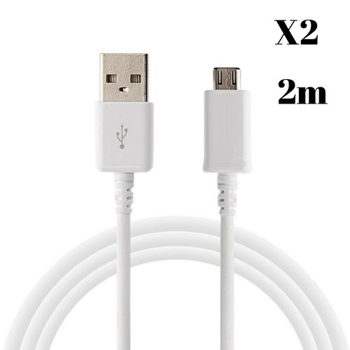 Lot 2 Cables pour Sony Xperia XA ULTRA / XA / X / X PERFORMANCE / Z1 / Z1 COMPACT / Z2 Z3 / Z3 COMPACT / Z5 / Z5 COMPACT / M4 AQUA / E5 / C5 ULTRA - Cable Chargeur Micro USB 2 Metres [Phonillico]