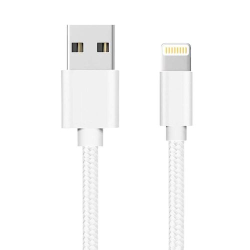 Cable USB Lightning pour Apple iPhone 11 / 11 PRO / 11 PRO MAX / X / XS / XS MAX / XR / 8 / 8 PLUS / 7 / 7 PLUS / 6 / 6 PLUS / 5 / 5S / SE - Cable Nylon Tresse Argent Blanc 1 Metre [Phonillico]