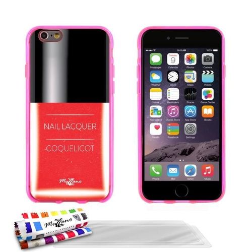 Coque Iphone 6 6s (4"7) Vernis Coquelicot Silicone Rose Souple (Tpu) + 3 Films
