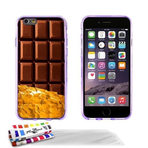 Coque Iphone 6 6s (4"7) Le Chocolat Doré Silicone Violet Souple (Tpu) + 3 Films