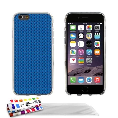 Coque Iphone 6 6s (4"7) Les Briques Bleues Silicone Gris Souple (Tpu) + 3 Films