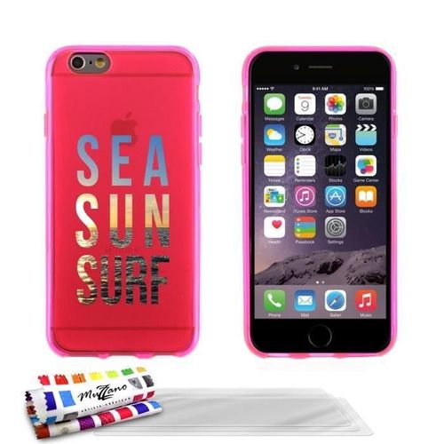 Coque Iphone 6 6s (4"7) Sea Sun & Surf Silicone Rose Souple (Tpu) + 3 Films