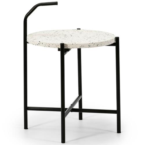 Vs Venta-Stock Table Auxilaire Table Basse Donde Yala Avec Plateau En Terrazo Blanc Et Pieds Métalliques En Noir Mat/Diamètre: 41 Cm