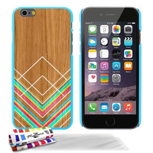 Coque Iphone 6 6s (4"7) Peinture Sur Bois Silicone Bleu Rigide (Tpu) + 3 Films