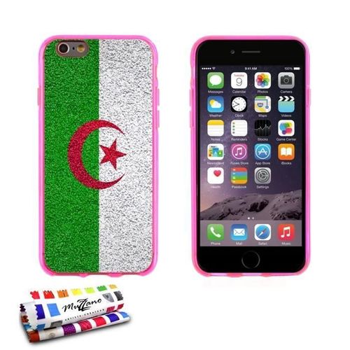 Coque Iphone 6 6s Plus (5"5) Drapeau Algerie Silicone Rose Souple (Tpu)
