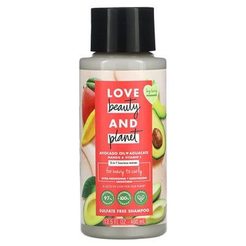 Love Beauty And Planet Shampooing 3 En 1, Pour Les Cheveux Ondulés À Bouclés, Huile D'avocat, Aguacate, Mangue Et Vitamine E, 400 Ml 