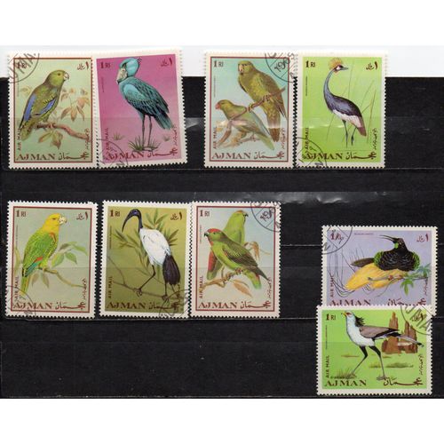 Ajman- Lot De 9 Timbres Oblitérés- Oiseaux Divers