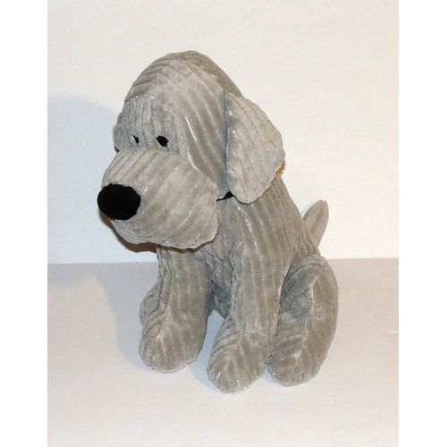 Peluche Chien Gris Blanche Porte 36 Cm Doudou Chien Assis Velour Cotelé