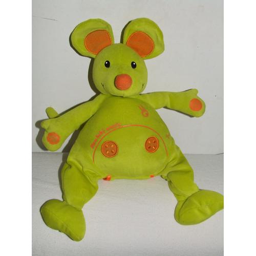 Souris Ouaps Peluche Doudou Fluo Verte Orange 35 Cm