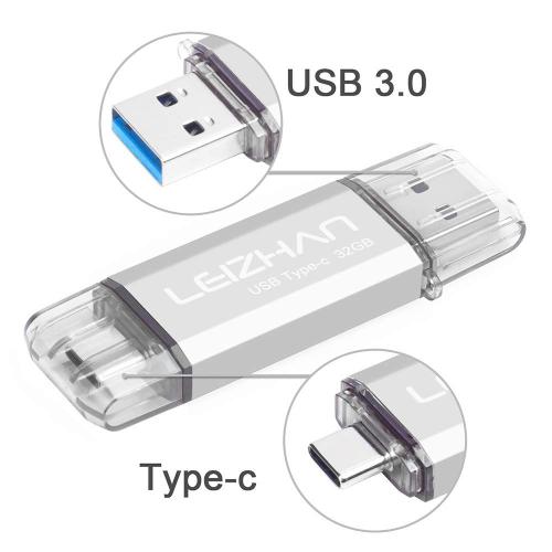 LEIZHAN Clé USB Type C 32 Go,Flash Drive USB 3.0 OTG pour Huawei Samsung Smartphone Android de Type C-Argent