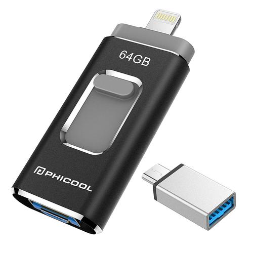 PHICOOL Clé USB 3.0 64Go Compatible pour iPhone Flash Drive avec Connecteur  Extension de Stockage Mémoire Stick pour iOS OTG Andr