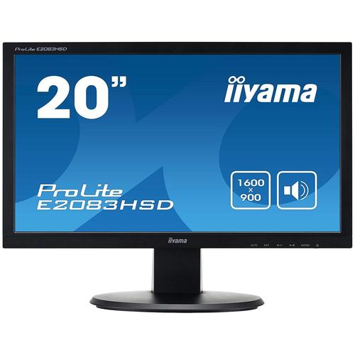 iiyama ProLite E2083HSD-1 - Écran LED - 20" (19.5" visualisable) - 1600 x 900 @ 60 Hz - TN - 250 cd/m² - 1000:1 - 5 ms - DVI-D, VGA - haut-parleurs - noir