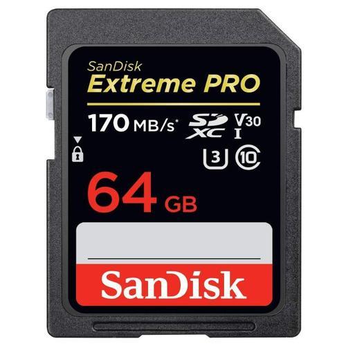 Carte mémoire SDXC SanDisk Extreme PRO 64 Go jusqu'à 170 Mo/s, Classe 10, U3, V30, 4K UHD