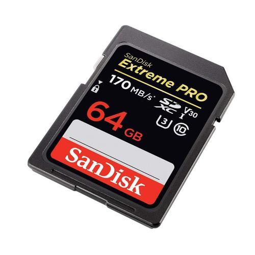 SanDisk Extreme PRO 64 Go Carte mémoire SDXC jusqu'à 170 Mo/s, Classe 10, U3, V30, 4K UHD pour appareil photo